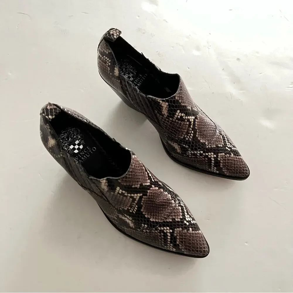Vince Camuto Jetera Snake-Embossed Leather Bootie Shoes Size 8